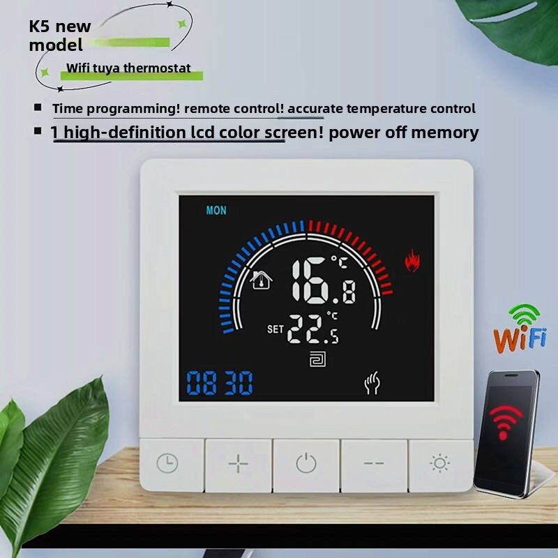 SIXWGH ツヤ スマート サーモスタット Wi-Fi アプリ コントロール OLED ディスプレイ スライダー デザイン 音声制御 7 日スケジュール 16A 荷重 家庭用