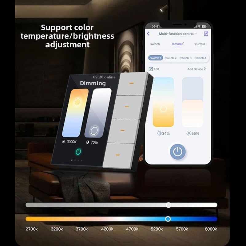 ZigbeeスマートタッチスイッチPro 4連 レーダーセンサー カラー温度調光 カーテンコントロール IP66防水 220V スマートライフ