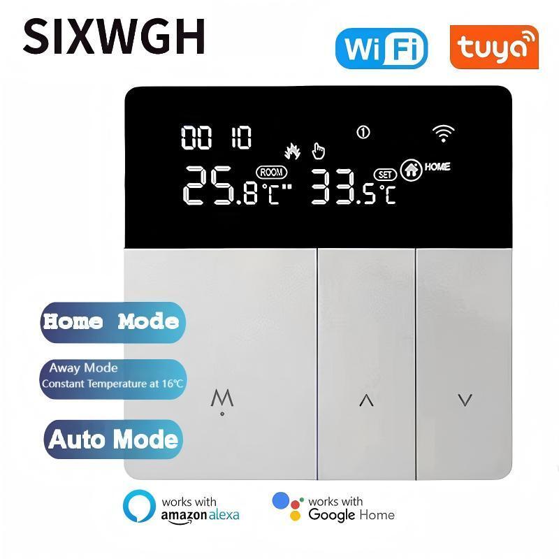 SIXWGH スマートWiFi サーモスタット ツヤ アプリ 音声制御 16A 負荷液晶 プログラム可能な温度コントローラ 電気床ホテル用