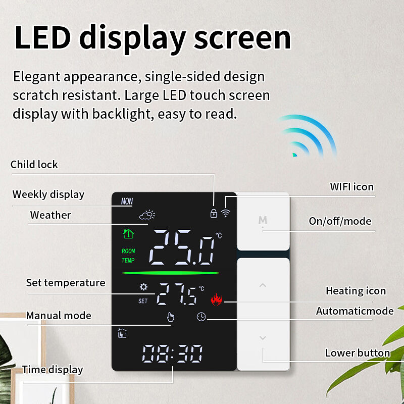 SIXWGH スマートWiFiサーモスタットコントローラー 水暖房用 LEDタッチスクリーン 温度制御 電気床/壁 RVガレージ用