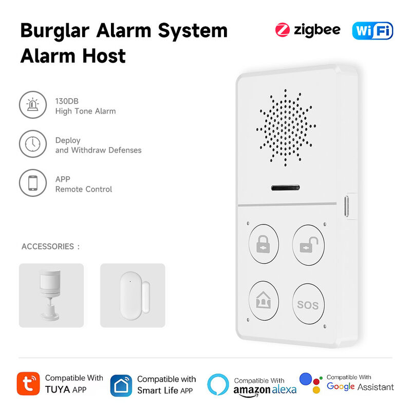 Tuya WiFi Burglar Alarm System Host – 130dB High-Pitched Siren, APP Remote Control, Auto Arm/Disarm, SOS Emergency, DIY Smart Security Kit with PIR Motion, Door Sensor, Remote & Doorbell