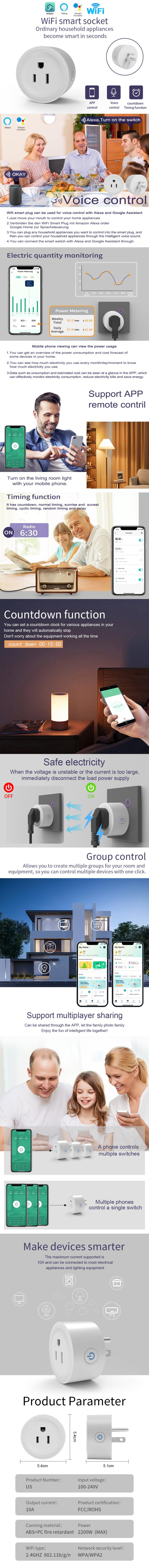 60Hz WiFiのスマートなソケット2000W Tuya APP Romote制御Wifiの電力ソケット 0
